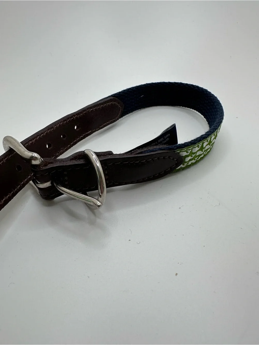Vineyard Vines Navy & Green Dog Leash with Silver Snap